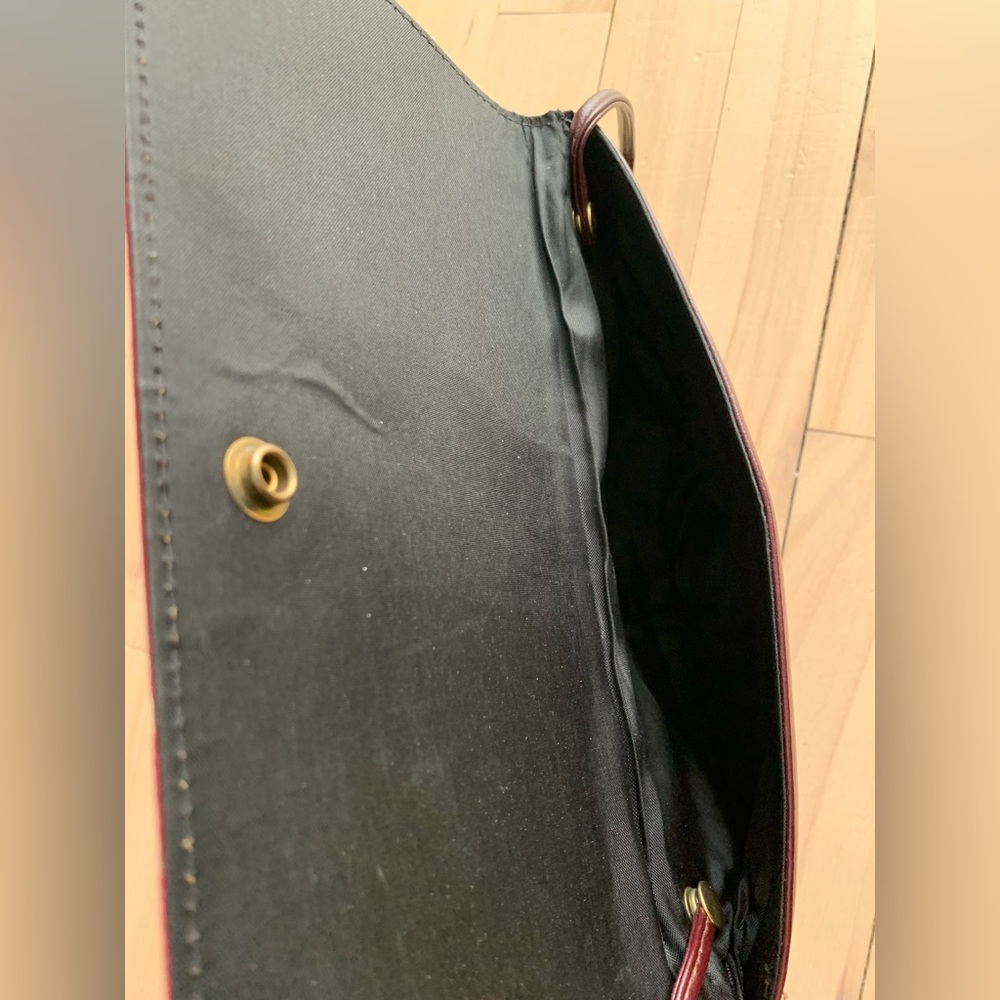 VINTAGE - Burgundy Velvet & Leather Envelope Shoulder Bag - Picture 4 of 9